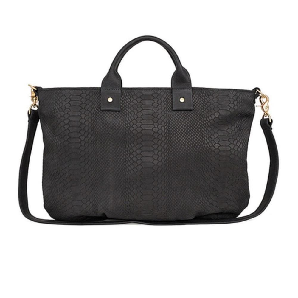 Clare V Black Snake Leather Tote Satchel Bag w/ Shoulder Strap
